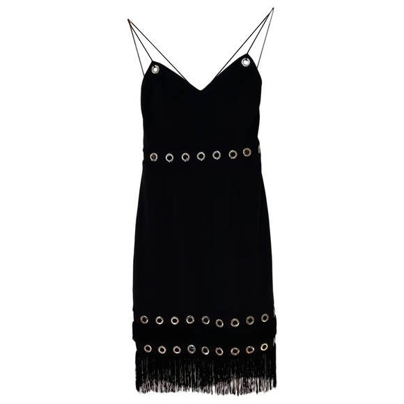 Aidan Mattox Women’s Sleeveless Fringe Metal Grommet Black Cocktail Dress 12 - Picture 2 of 12